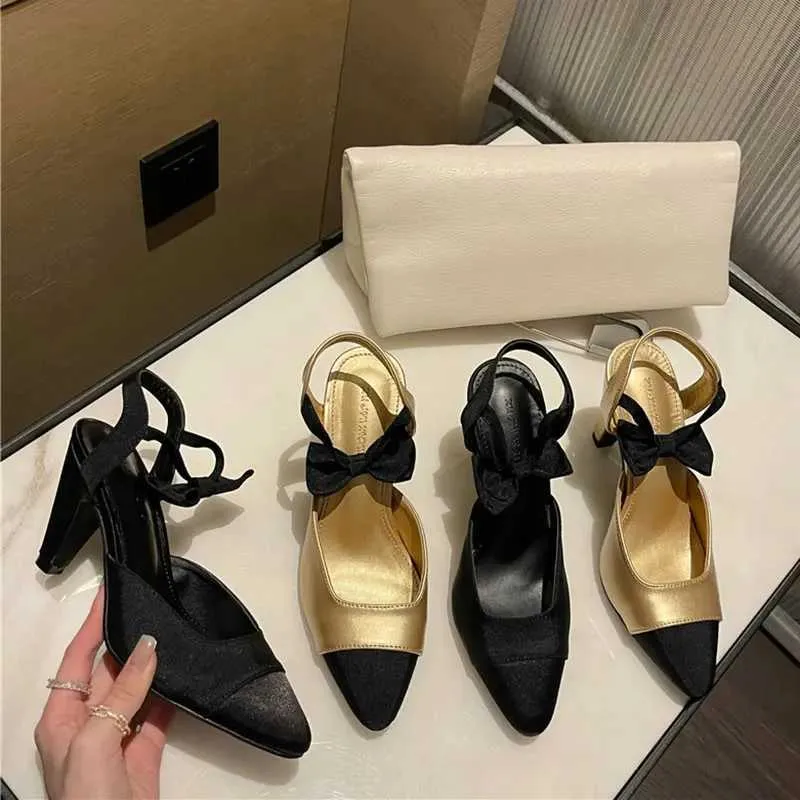 Sandaler Butterfly-Knot Women Pumps Ladies Heels Mary Jane Women's Shoes Vintage Chunky Heel Small Fragrance Single Shoes J240126