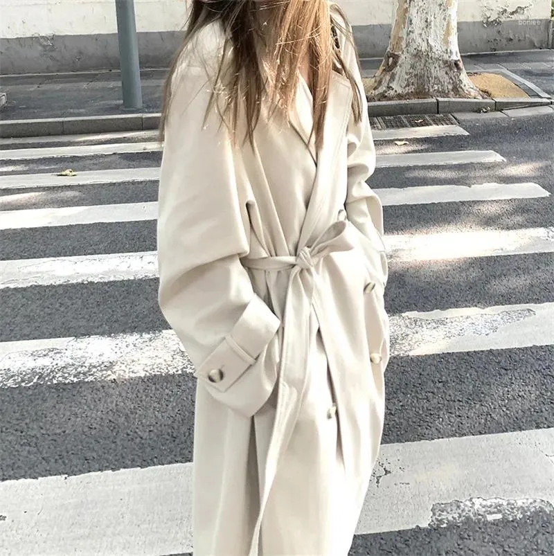 Mäns tröjor Kvinnor Solid Vintage Wool Blends Overcoat Autumn Lapel Collar Pockets Loose Warm Coat Female 2024 Chic Winter Commuter Jackets