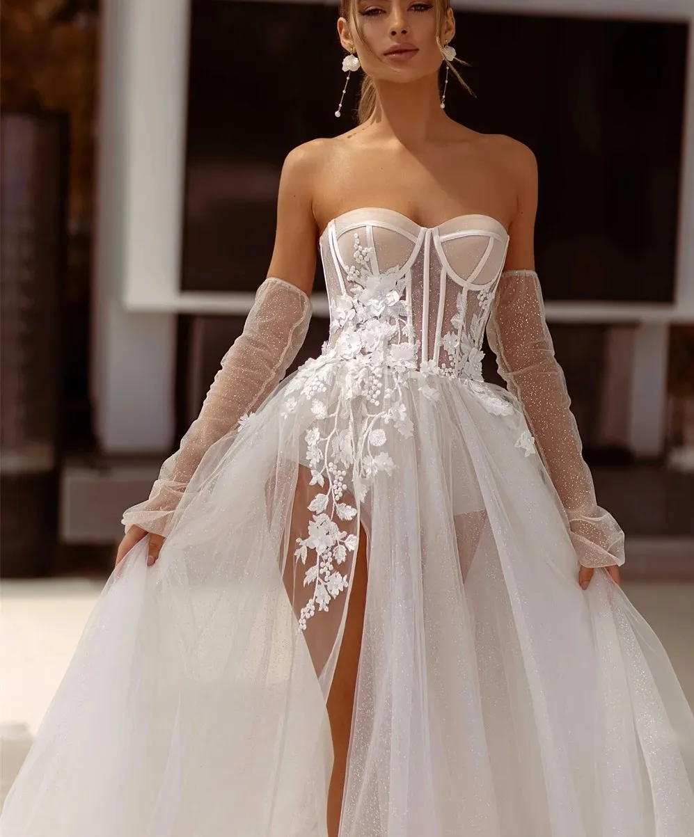 Save Big on Bulk Boho Chic Wedding Boho Formal Dresses Elegant Lace  Applique A Line Gown With Sweetheart Neckline And Side Slit For Beach  Weddings