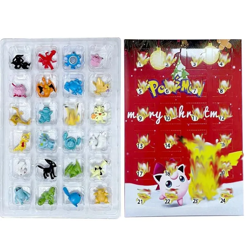 24pcs/lot magicポケットモンスターベビークリスマスアドベントカレンダーボックスクリスマスカウントダウンブラインドボックス