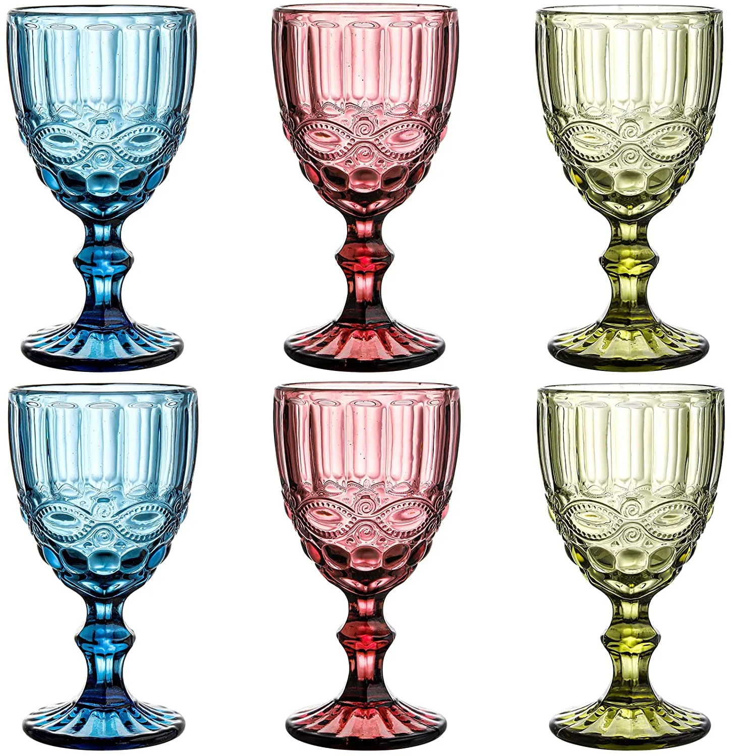 Bicchieri da vino da 240 ml Calice in vetro colorato con stelo Modello vintage in rilievo Bicchieri romantici per matrimoni