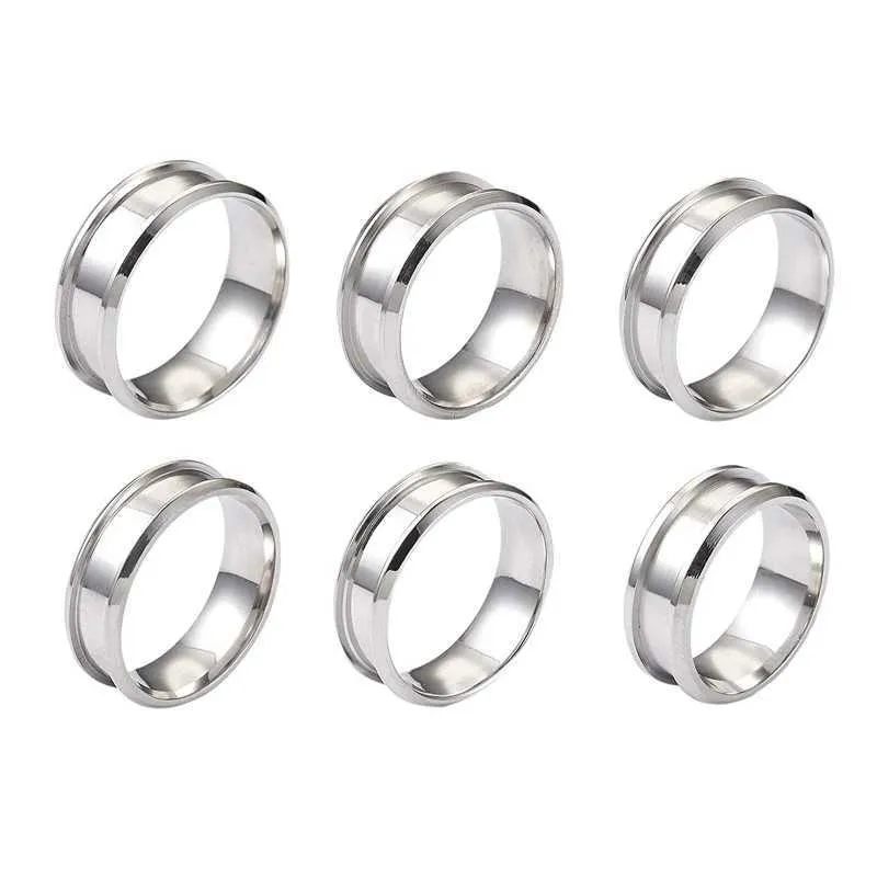 Anéis de banda 6 pcs 8mm de aço inoxidável sulcado anel de dedo núcleo em branco para anel de incrustação jóias fazendo conforto polido anel sulcado 240125