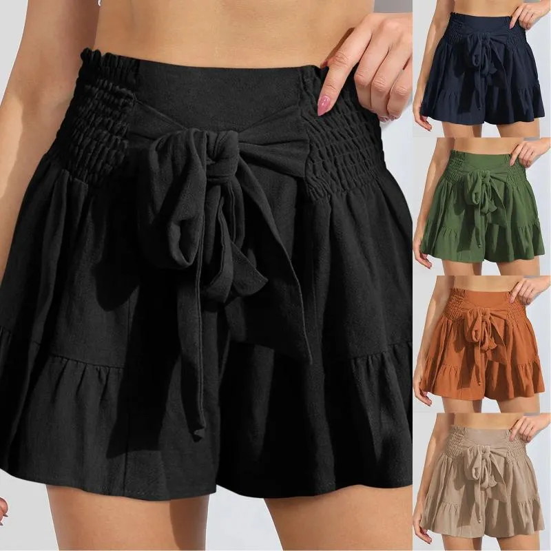 Shorts femininos mulheres tiras babados moda perna larga com drapeado flor casual saia tênis verão midi nadar