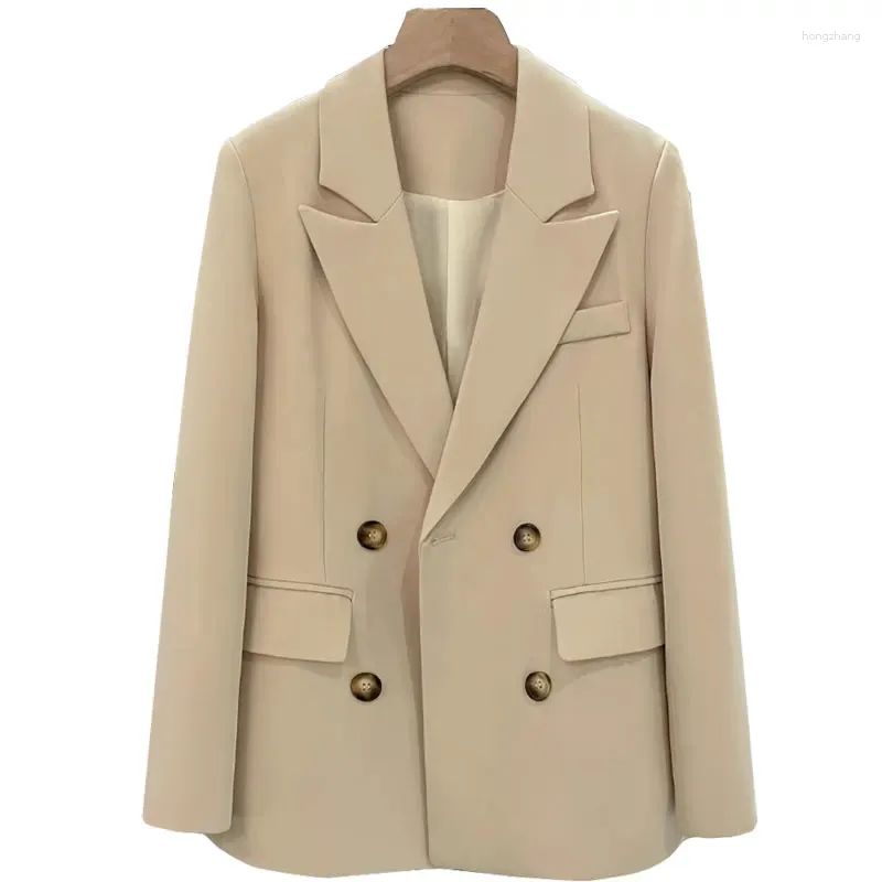 Beige Blazers For Women Casual Double Breasted Suit Jackets