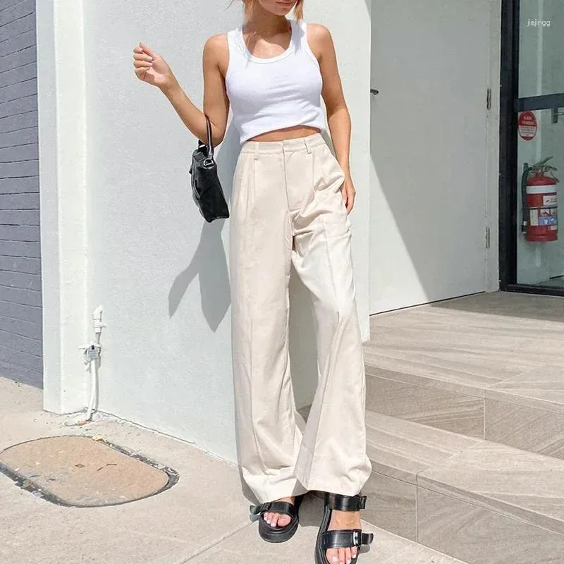 Women's Pants 2024 Summer High Waist Wide Beige Casual Long Temperament Thin Loose Solid Color Suit Leg Fashion Trousers