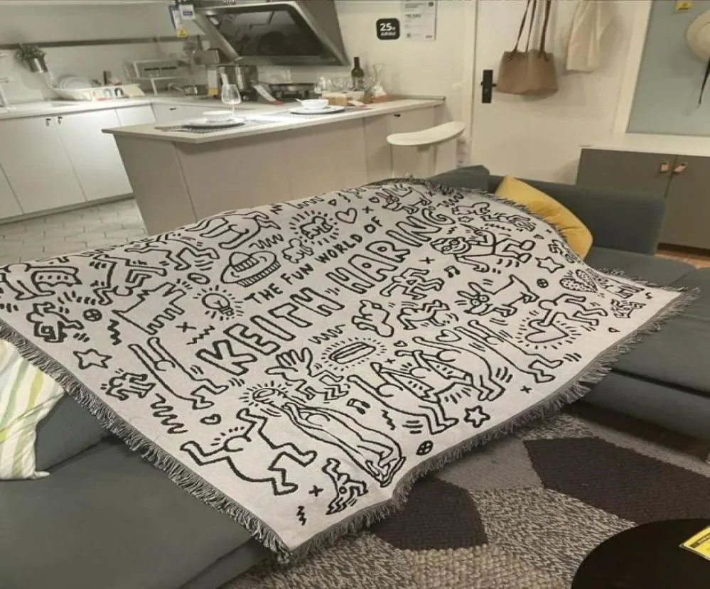 Agora Cobertores Tendência conjunta americana Keith Haring graffiti master ilustrador único sofá cobertor decorativo tapeçaria capa casual bl9160693