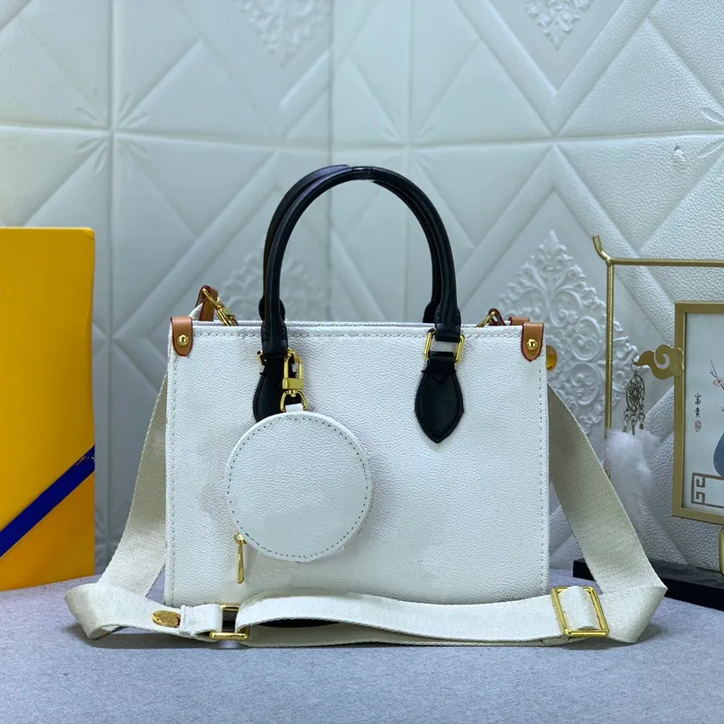 Modehandväska kvinnors tygväska vävd axel rem klassisk bokstäver logotyp design 25 cm utomhus korsbods väska med noll plånboksseriekod
