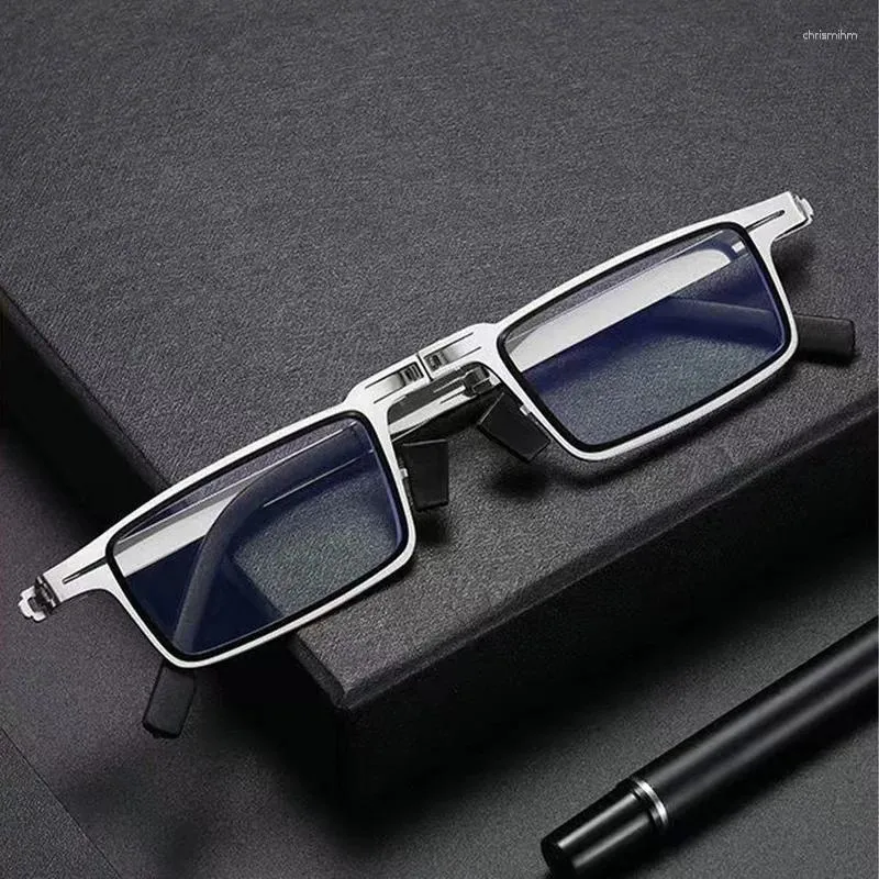 Sunglasses Portable Folding Reading Glasses For Men Metal Round Square Anti Blue Light Eyeglasses Presbyopia Gafas With Diopters Plus