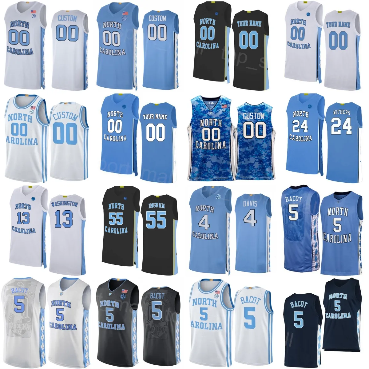 Man Women Kids College Basketball North Carolina Tar Heels Jerseys 5 Armando Bacot 4 RJ Davis 55 Harrison Ingram 3 Cormac Ryan 13 Jalen 2 Elliott Cadeau Jaelyn Withers