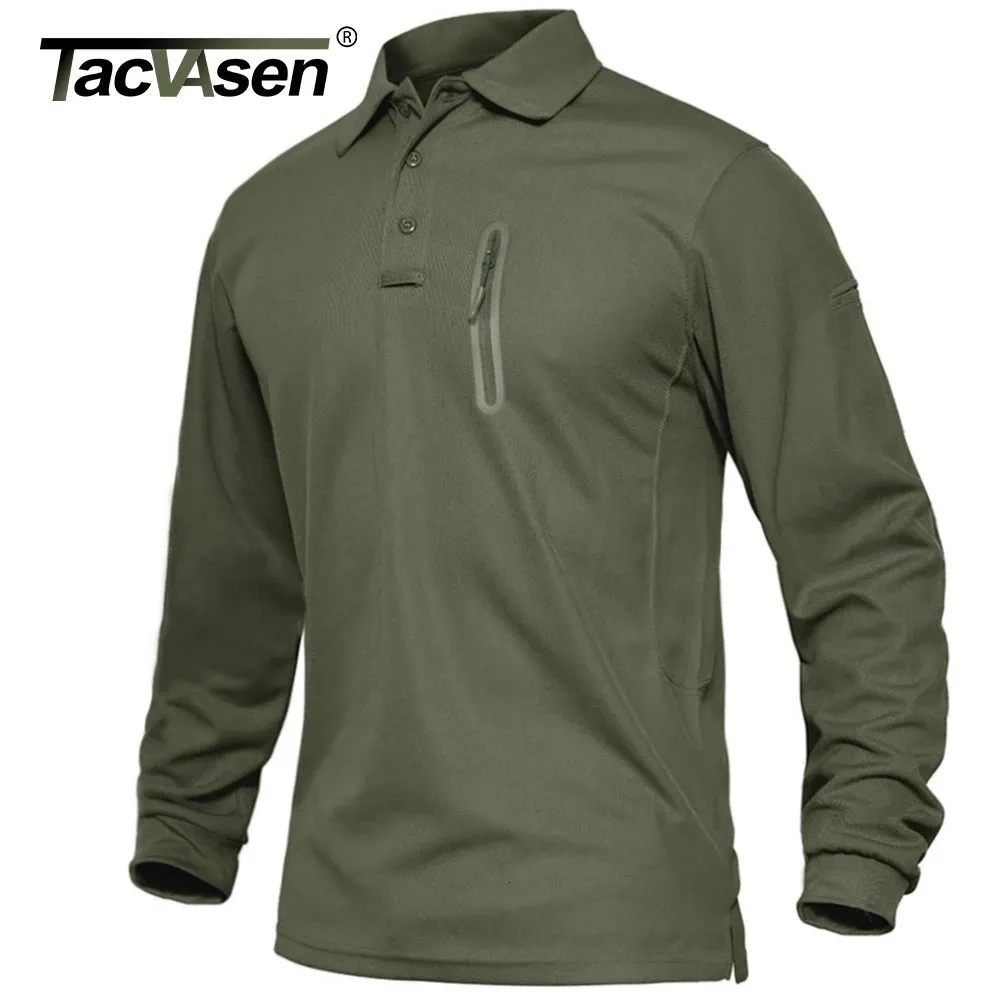 TACVASEN avec poches zippées T-shirts de travail tactiques pour hommes Polos haut de gamme à manches longues T-shirts Casual Golf Sports T-shirts Tops 240124