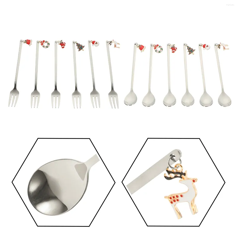 Ensembles de vaisselle Ensemble de couverts de Noël Cuillère à café Fourchettes et cuillères Fruits Éléments alimentaires polyvalents Kit de suite en acier inoxydable