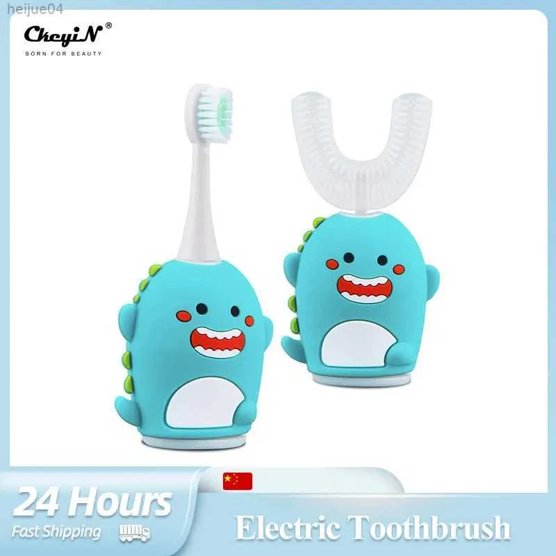 Cepillo de dientes CkeyiN Cepillo de dientes eléctrico ultrasónico para niños Cepillo de dientes automático sónico en forma de U Cepillo de dientes de silicona Niños Luz azul