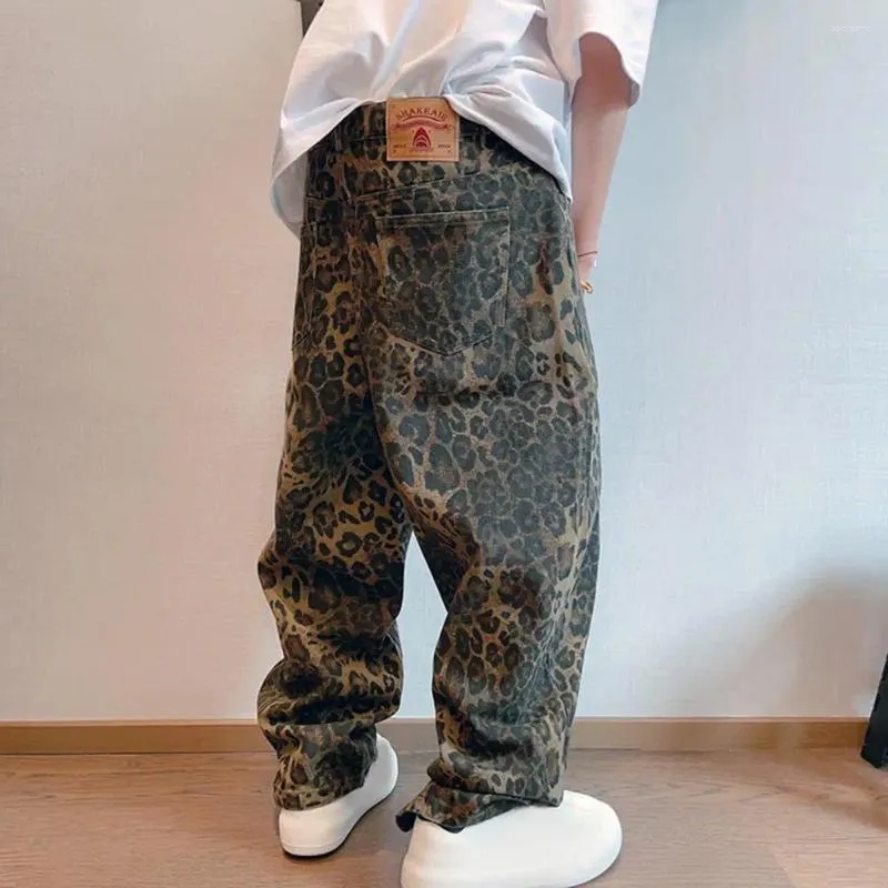 Mäns byxor Löst fit Urban Trousers Hip-Hop Style Leopard Print Hip Hop med djup gren mjuk andas för bekväma