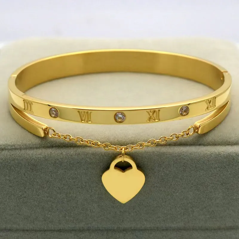 Rose Gold Edelstahl Armbänder Armreifen Weibliche Herz Für Immer Liebe Marke Charm Armband für Frauen Berühmte Schmuck