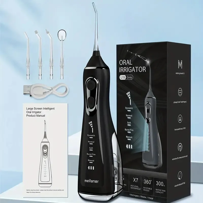 1pc Rechargeable Electric Water Flosser with 4 Jet Tips for Teeth Whitening and Oral Care - 5 Cleaning Modes, 300ml Detachable Reservoir, Cordless and Waterproof