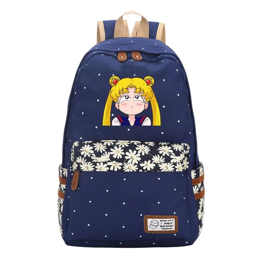 Designer-Anime Sailor Moon Wave Point Women Cute Backpack Canvas Travel Backpack Kawaii School Bags Mochila Feminina Cartoon Bagpa264Y