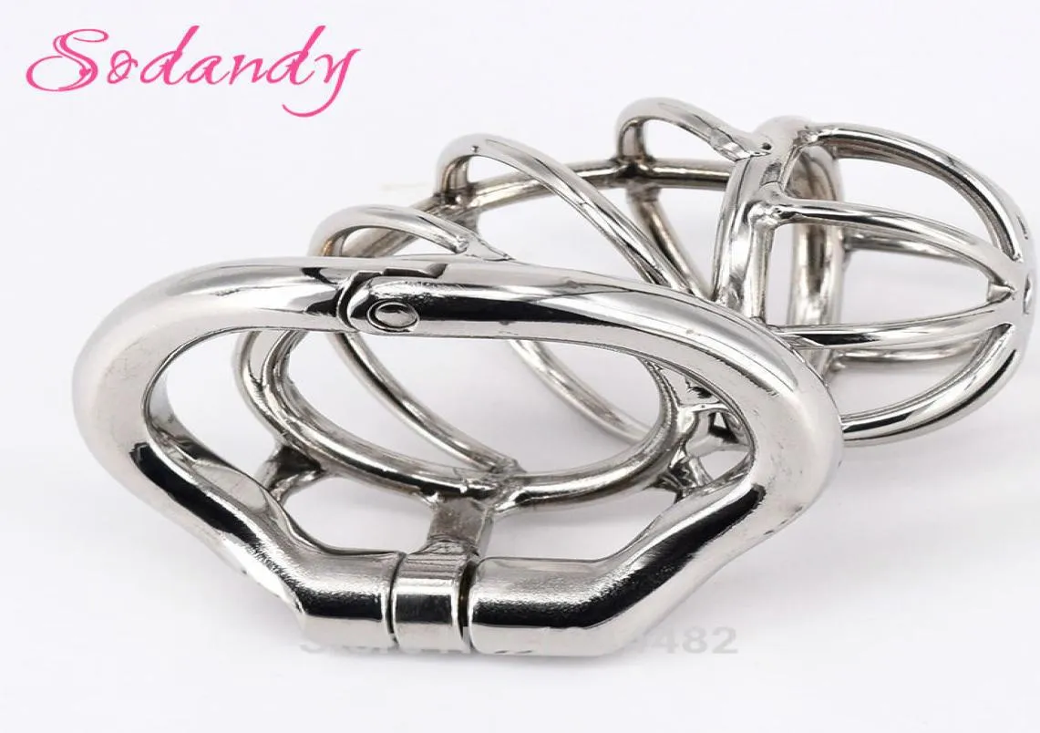 SODANDY Male Devices Bondage Penis Rings Cock Lock Stainless Steel Belt Metal Skew Cock Cage Sex Toys For Men Stealth Lock6951042