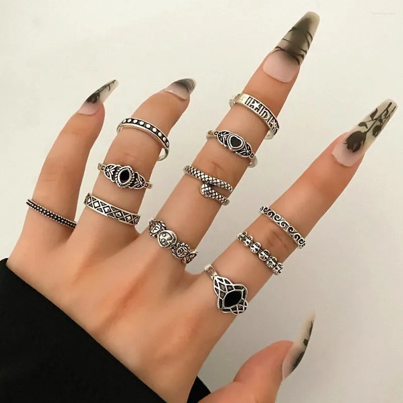 Bagues de cluster KISSWIFE Vintage Silver Couleur Ensemble pour femmes Coeur Serpent Crâne Doigt Or Métal Knuckle Bague Punk Bijoux