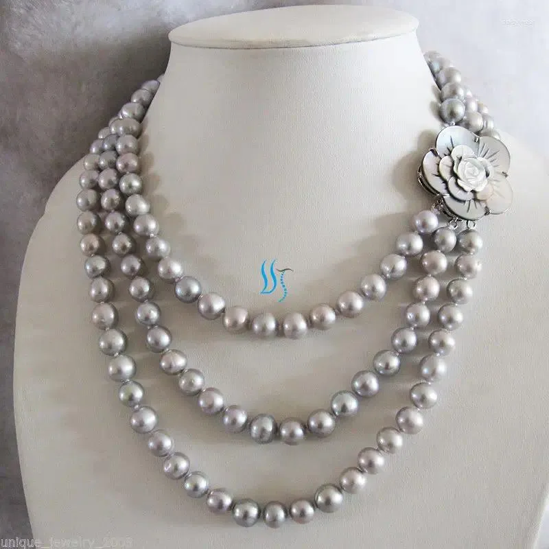 Pendant Necklaces 17-21" 8-9mm Gray Freshwater Pearl Necklace Shell Clasp Jewelry