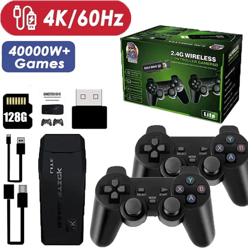 Videospelkonsol 2.4G Double Wireless Controller Game Stick 4K 10000 spel 64 32GB Retro -spel för PS1/GBA Boy Christmas Gift 240124