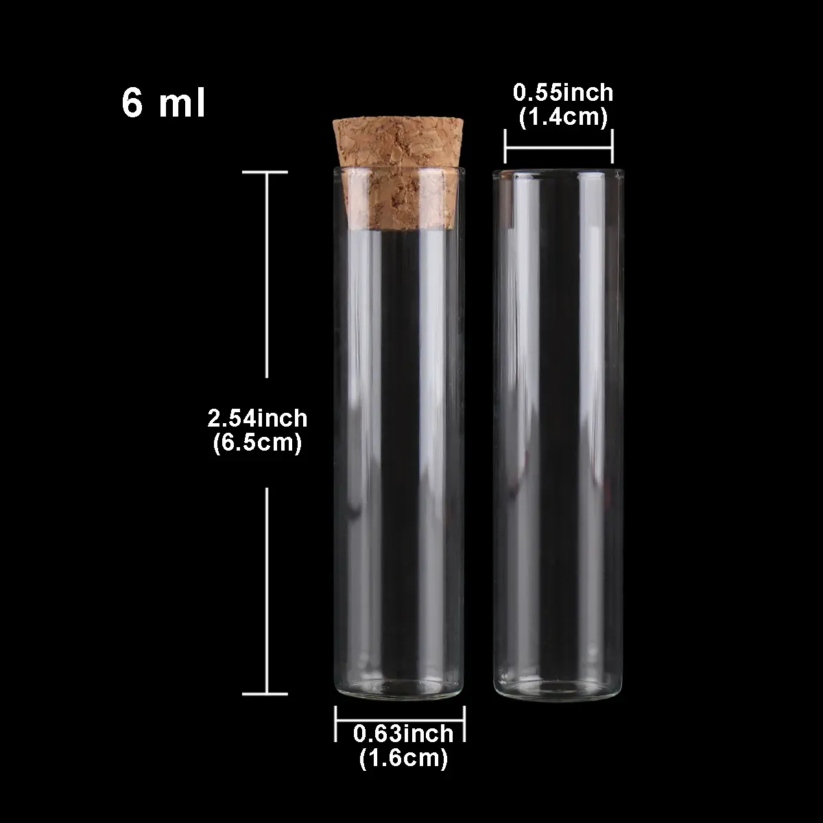 wholesale 6ml 16*65mm Test Tubes with Cork Lids Glass Jars Glass Vials Tiny Glass bottles for DIY Craft Accessory