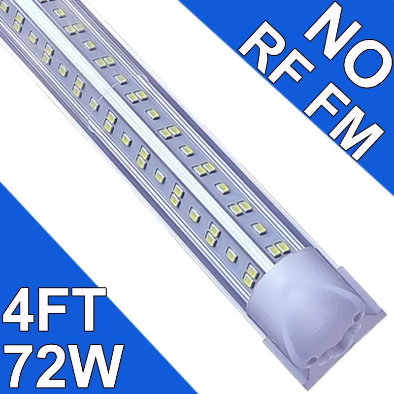 4 -stopowe LED sklepu światła - 72 W T8 Zintegrowane światło lampy LED - 6500K 72000LM NO -RF RM V -Shape Połączenie - Przezroczysta pokrywa - Plug and Play 270 stopni Garaż Usastock