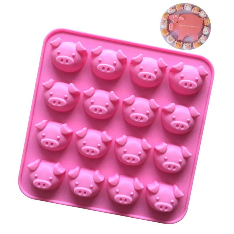 16 loch Silikon Form Nette Schwein Kopf Geformt Schokolade Form DIY Piggy Kuchen Form Handgemachte Seife Formen Silikon Backformen q927