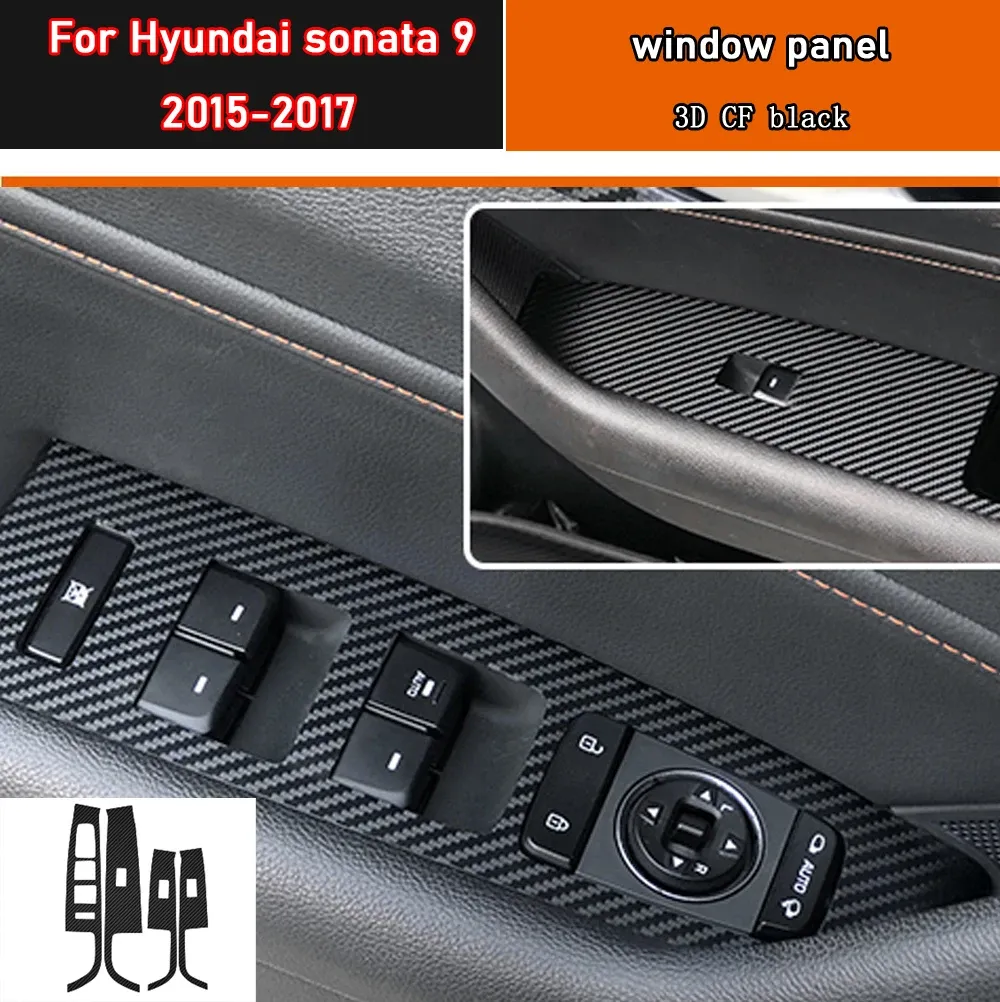 Auto Styling Zwart Carbon Decal Autoruit Lift Knop Schakelpaneel Cover Trim Sticker 4 stks/set Voor Hyundai sonata 9 2015-2017