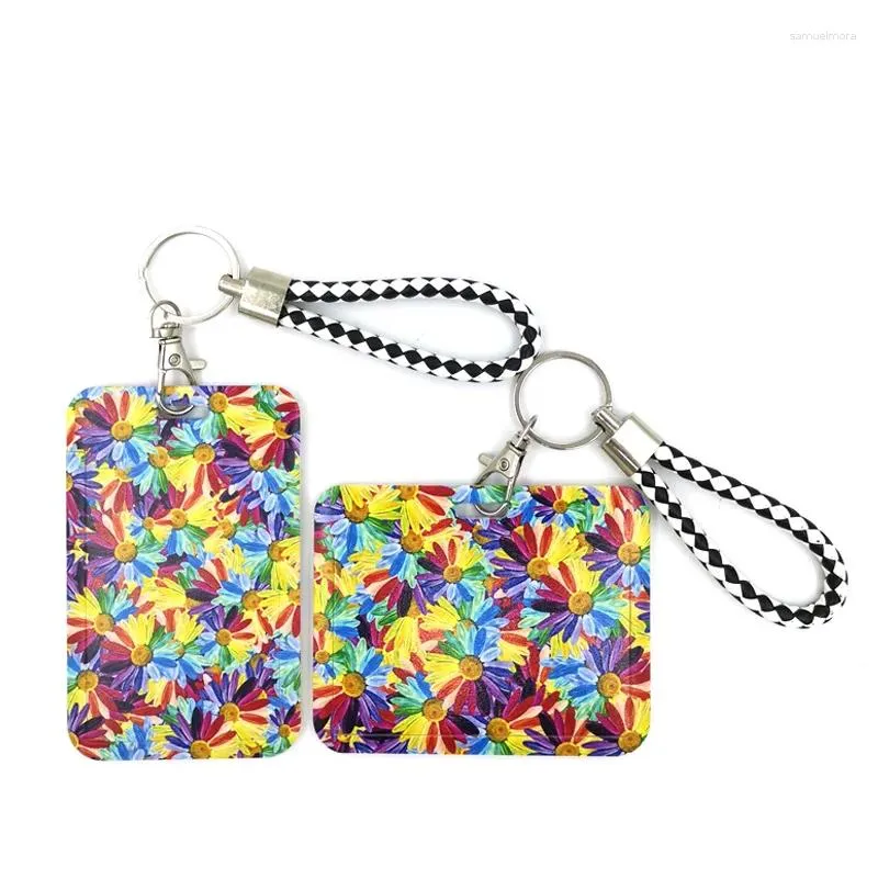 Nyckelringar Färgglada blommor Fashion Lanyard ID Badge Holder Bus Pass Case Cover Slip Bank Strap Card