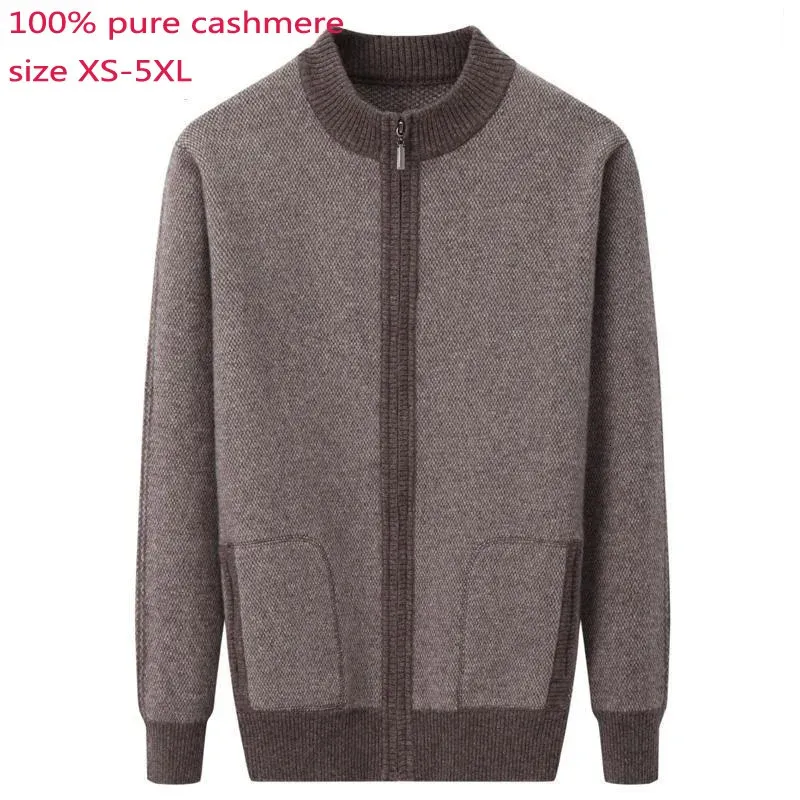 Vinter 100% Pure Cashmere Cardigan Men Warm Thick Zipper Coat tröja Högkvalitativ plus storlek XS S M L XL 2XL 3XL 4XL 5XL 240124