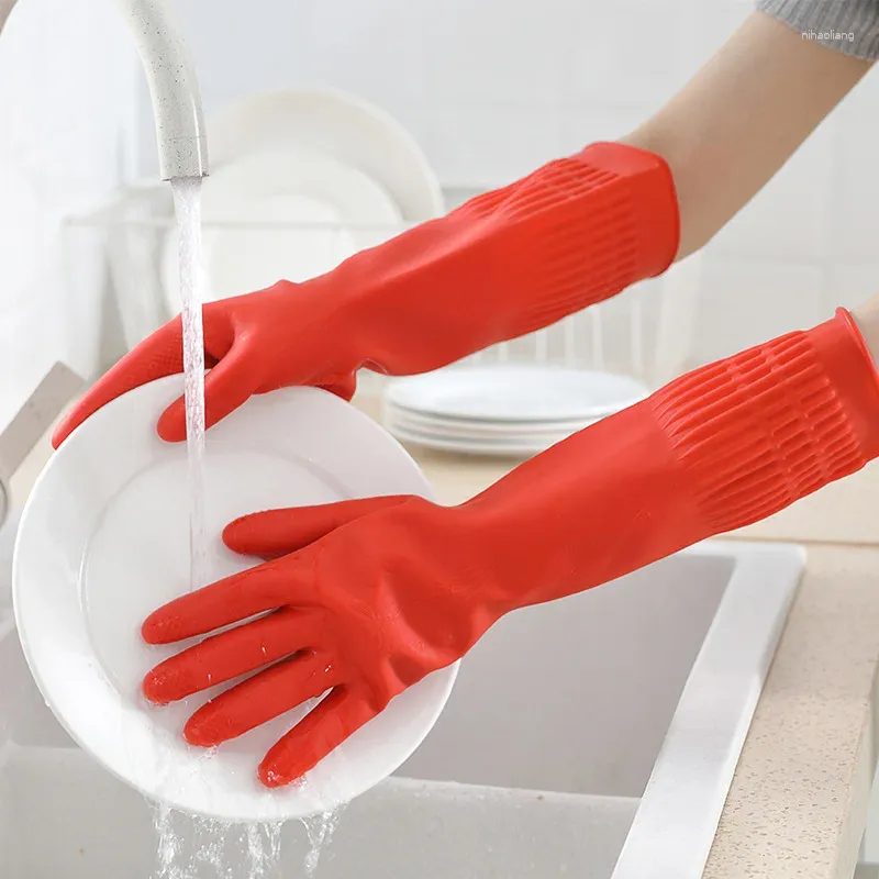Gants jetables en caoutchouc flexibles et confortables, pour nettoyer la vaisselle rouge, pour laver la maison, la salle de bain, les accessoires de cuisine