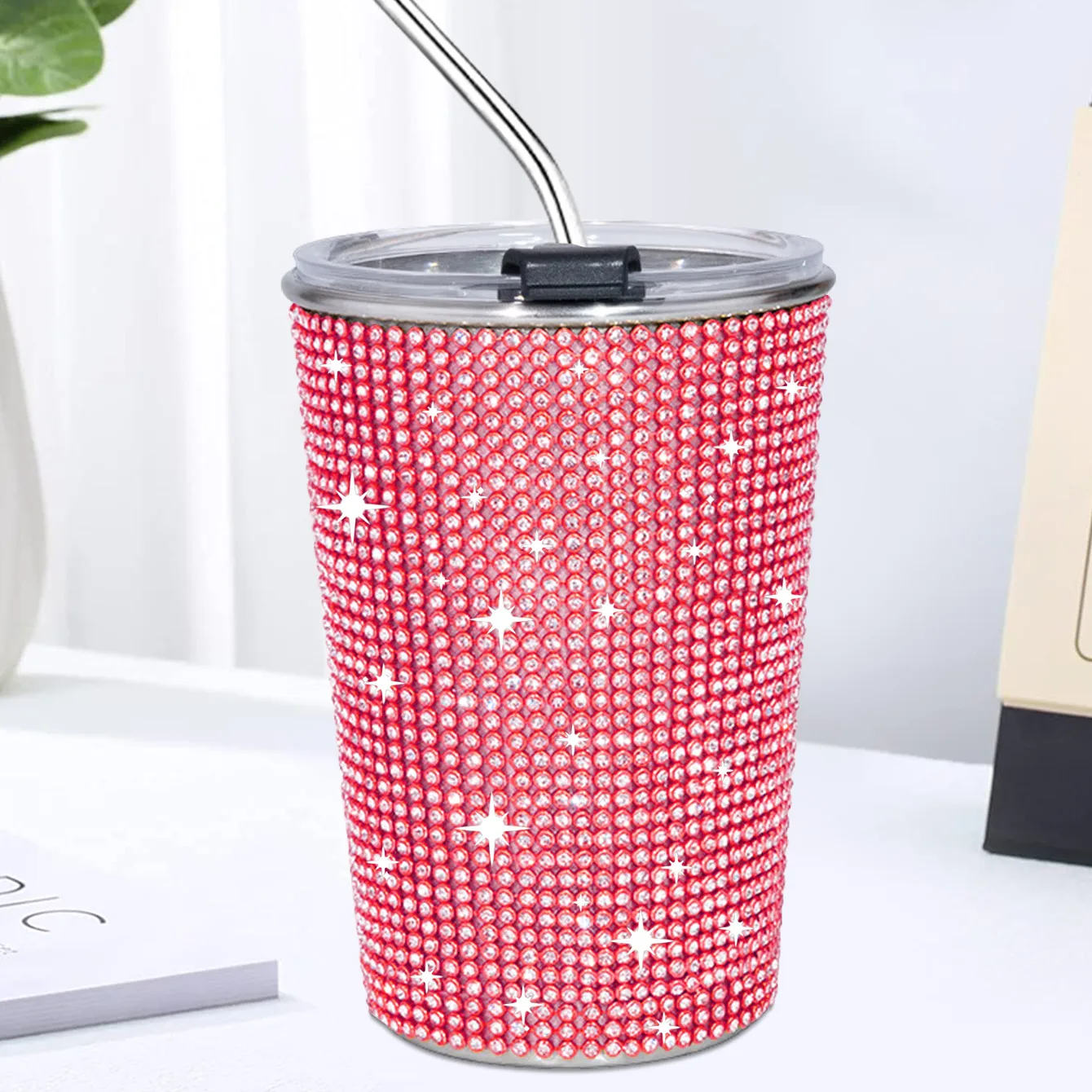 400ml Glitter Tumbler Straw Juice Cups Vacuum Insulated Cups Stainless Steel Ice Milk Bottle Party Gift Cup Girl Travel Mug
