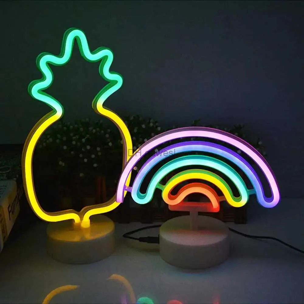 LED Neon Sign LED Night Lights Neon Light Flamingo Coconut Tree Cactus Unicorn Shape Lamp färgglad för sovrum Child Gift Tablett Nightlight YQ240126