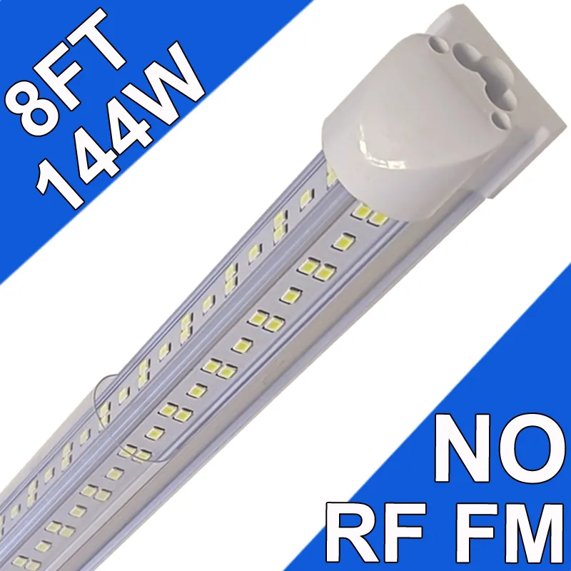 NO-RF RM LED T8 Apparecchio singolo integrato, 8FT 144000lm, 6500K, 144W Lampada LED per negozi, soffitto e luce sottopensile elettrica con cavo per garage usastock