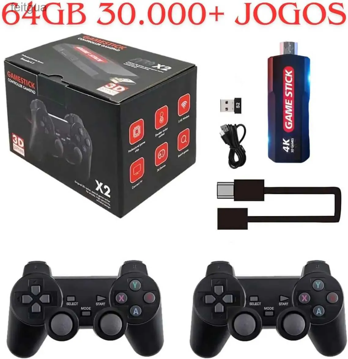 Spelkontroller Joysticks Game Stick 4K X2 64GB 30K+ JOGOS Super Play 1 SP Atari Game Boy E Outros YQ240126