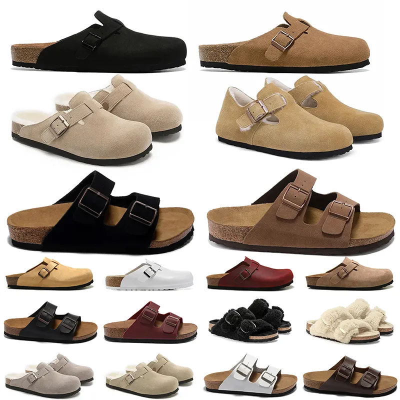 Designerskie bostony Clogs Kapcia Burkenstock Bostony Sandały Sandały męskie kobiety Cork Flat Slippper Speede Skórzany szkiełka klapki klamskie paski bawełniane platforma platforma