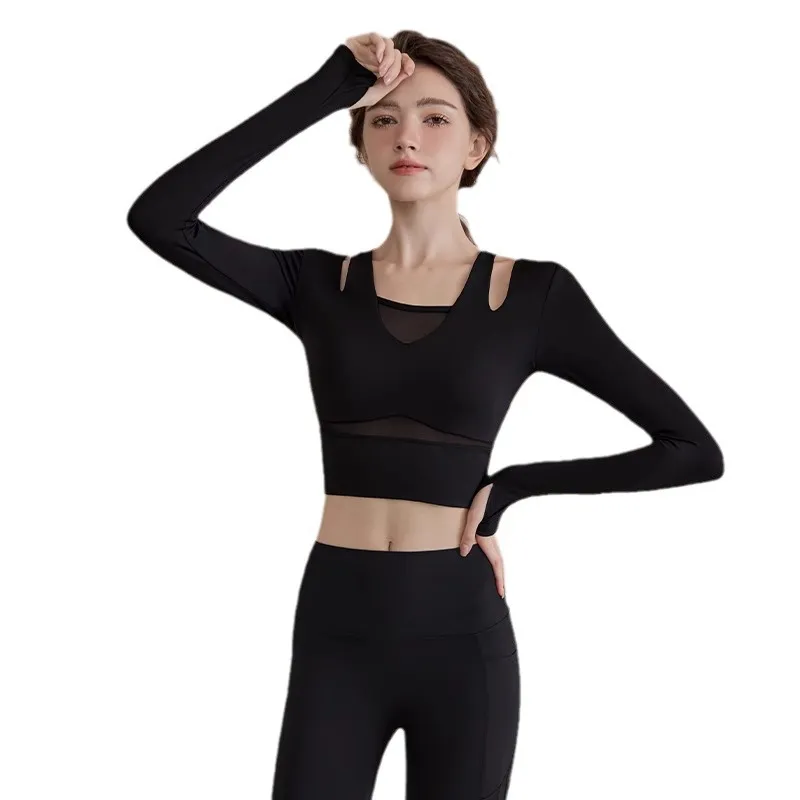 lu Camicia da yoga da donna Completo manica lunga Girocollo Traspirante Senza cuciture Donna Fintness Palestra Maglietta estiva corta e attillata 3302