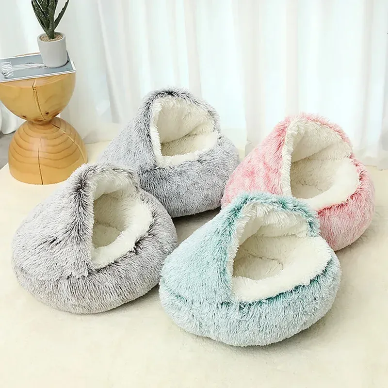 Cozy Winter Shell Semi-Enclosed Pet Bed with Cushion for Cats and Dogs Dog Accessories Cat Bed 240123