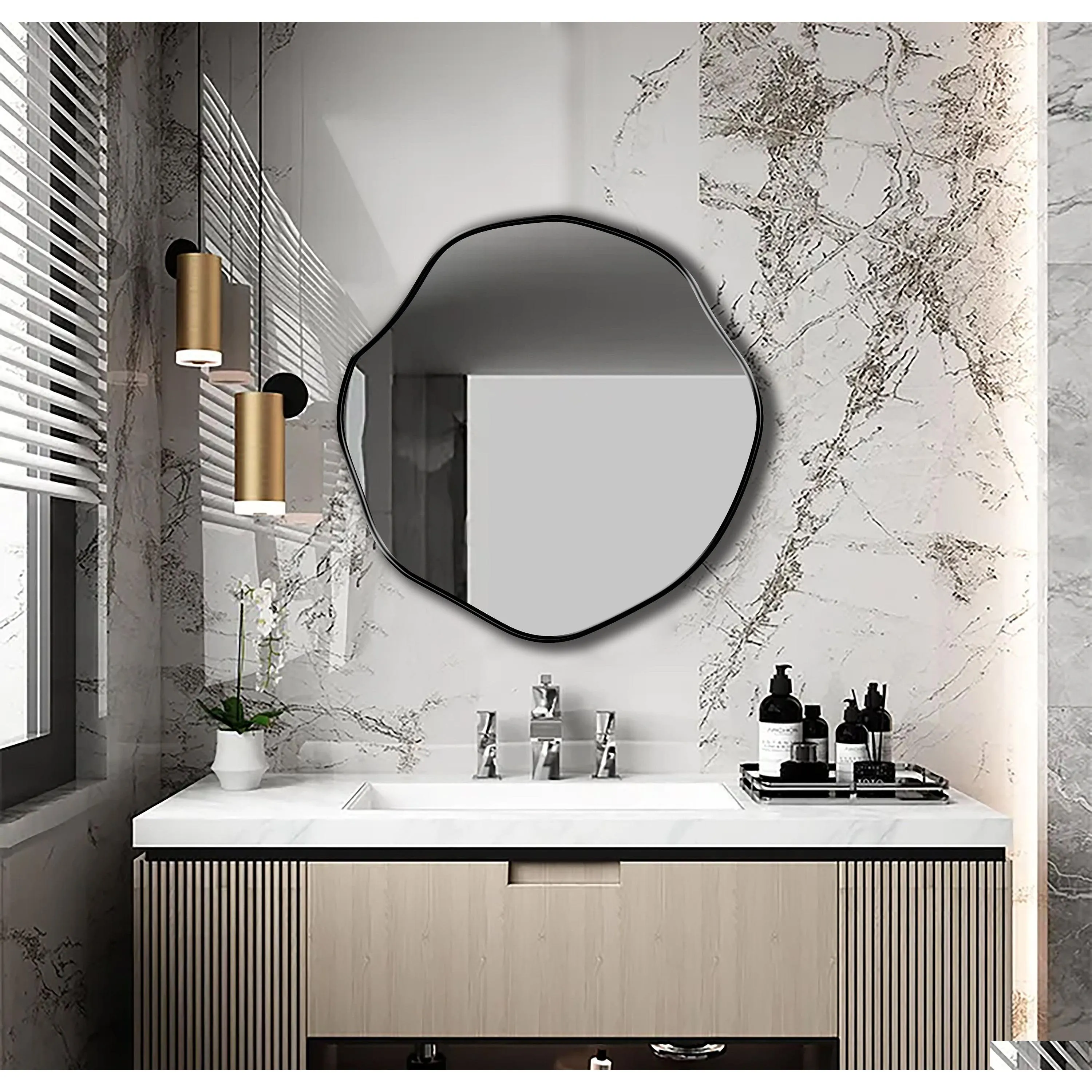 Mirrors Circar Asymmetrical Mirror Scalloped Glam Wall Round Decor For Powder Drop Delivery Home Garden Home Decor Otrba