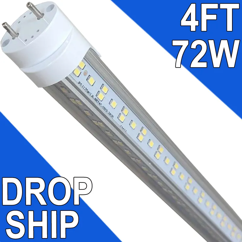 T8 LED-glödlampor 4 fot 4ft LED-rörljus, T8 T10 T12 LED-glödlampa, 72W 7200lm, 6500K dagsljus, klar täckning, bi-stift G13-bas, 4 fot lysrörsersättning usastock