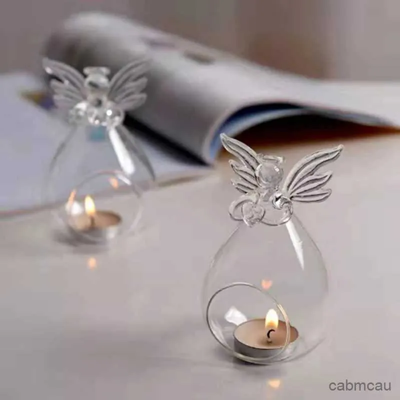 2PCS Candle Holders Angel Glass Tea Light Candle Holder Home Party Decor Stora