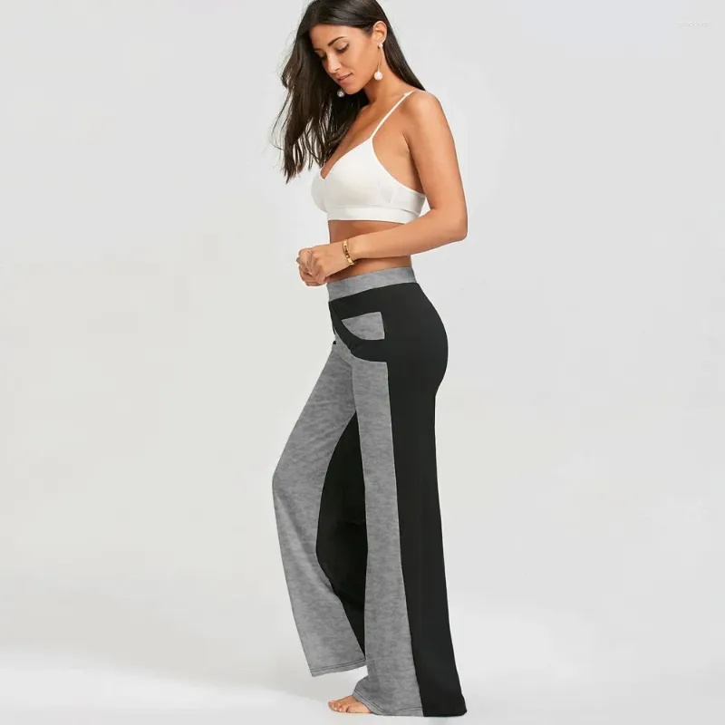 Kvinnor Pants Women Patchwork Bell Bottoms Flare Boster Mid i midjan Wide Leg Yoga Dance Ladies Sweatwear Bekväma Streetwear Sports