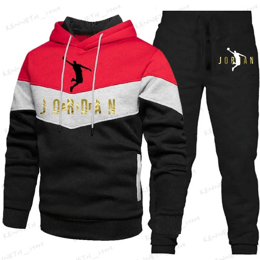 Tute da uomo 2023 Inverno Caldo con cappuccio da uomo Set Felpa + Pantaloni 2 pezzi Set di abbigliamento Abbigliamento sportivo di lusso da uomo Outdoor Sci Tuta sportiva Sport T240129