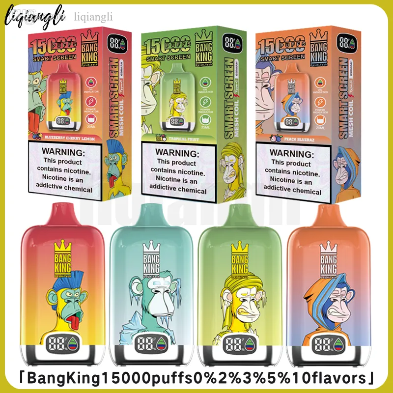 Puff 15k Bang King 15000 puffs 25ml Preloaded 650mAh Rechargeable Pen Disposable Vape 0%2%3%5% Intelligent display