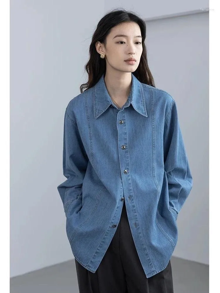 Women's Blouses ADAgirl Blue Denim Shirt Women Vintage Classic Button Up Oversized Streetwear Loose Causal Cowboy Outfits Old Money