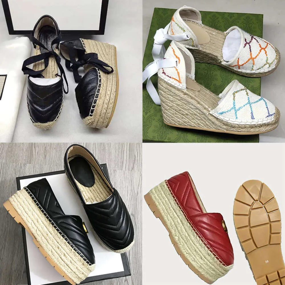 Nuove espadrillas firmate Sandali con plateau con tacco alto Sandali con zeppa da donna Sandali in vera pelle con lacci alla caviglia con scatola 037