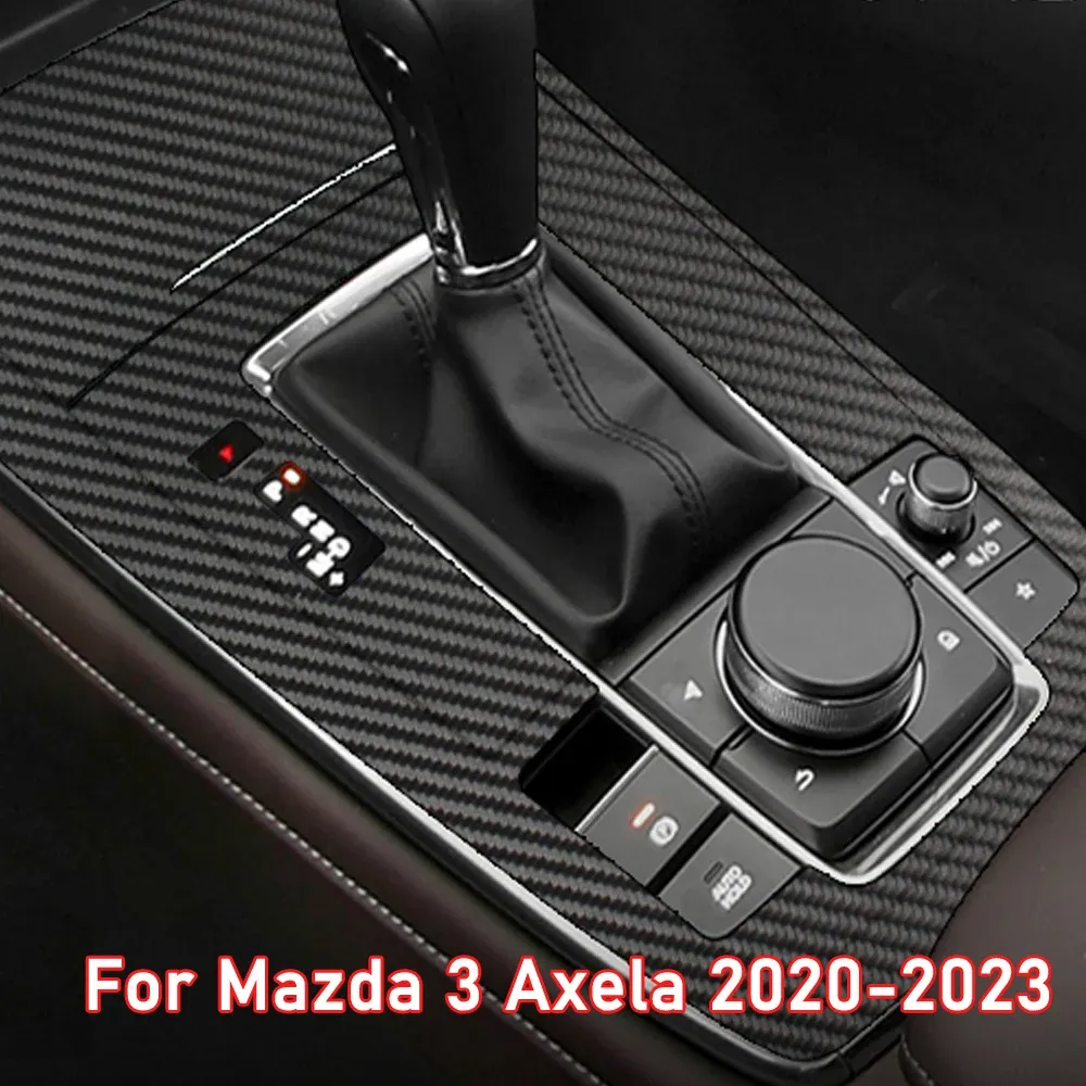 Film de protection autocollant intérieur de voiture, pour boîte de vitesses, pour Mazda CX-30 2019 – 2023, autocollant de panneau d'engrenage de voiture, en Fiber de carbone noir