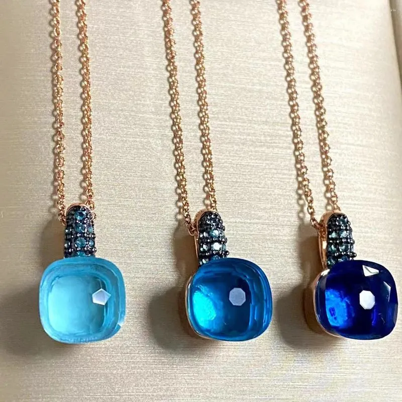Pendant Necklaces Classic Nudo Necklace Water Droplet Inlay Blue Zircon With Gun Black Plated For Women Jewelry Gift