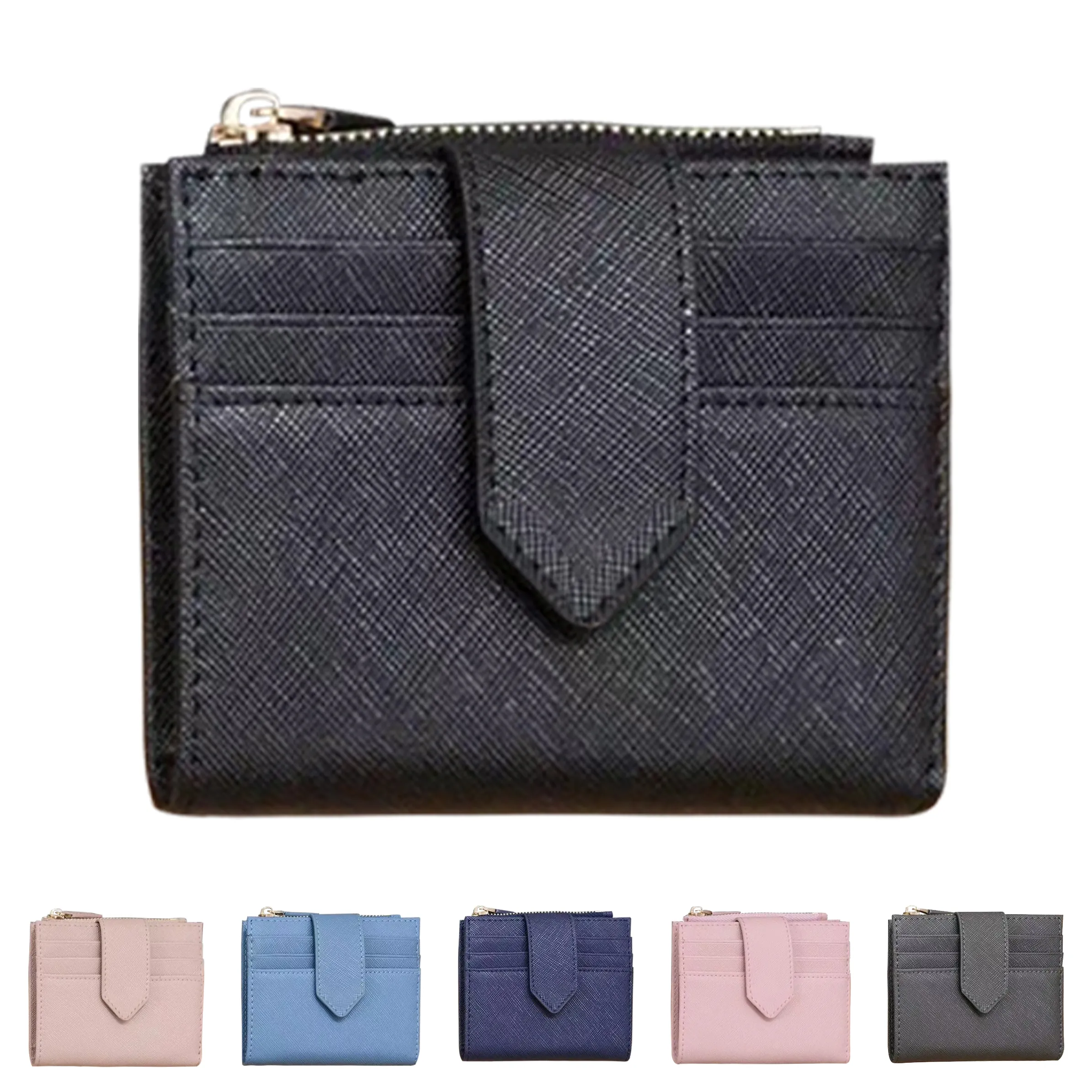 luxe Saffiano Triangle court portefeuilles porte-cartes Femmes Hommes Designer avec boîte titulaire de la carte lisse porte-monnaie en cuir portefeuille 9 emplacements pour cartes pochette clé fermeture à pression