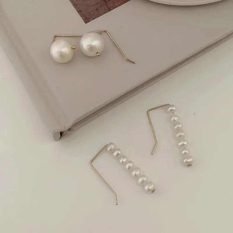 Fascino Sier Ear Climber Orecchini di perle naturali Polsino dell'orecchio Gioielli fatti a mano Boho Oorbellen Orecchini minimalisti per le donne